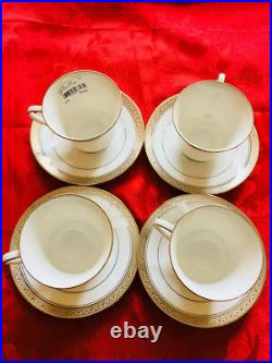 $120 NEW Set of 4 Noritake Crestwood Platinum China Teacup & Saucer