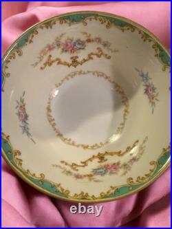 (12) Set Noritake Rodena Green Trim Gold Accents Roses Double Handle Soup Saucer