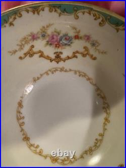 (12) Set Noritake Rodena Green Trim Gold Accents Roses Double Handle Soup Saucer