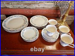 16 pc Noritake Japan Ivory SPLENDOR 7235 Blue Lilac Floral Silver Dinnerware Set