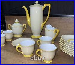 17 Pc. Noritake Morimura M Mark Coffee Tea Chocolate Pot Set Yellow and White