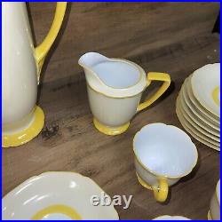 17 Pc. Noritake Morimura M Mark Coffee Tea Chocolate Pot Set Yellow and White