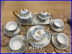 1925 Noritake Nippon Porcelain Hand Painted Forget-Me-Not Flower Tea Set Signed
