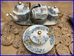 1925 Noritake Nippon Porcelain Hand Painted Forget-Me-Not Flower Tea Set Signed