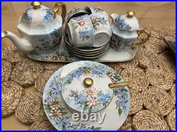 1925 Noritake Nippon Porcelain Hand Painted Forget-Me-Not Flower Tea Set Signed