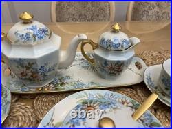 1925 Noritake Nippon Porcelain Hand Painted Forget-Me-Not Flower Tea Set Signed