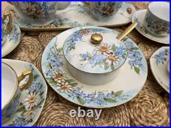 1925 Noritake Nippon Porcelain Hand Painted Forget-Me-Not Flower Tea Set Signed