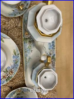 1925 Noritake Nippon Porcelain Hand Painted Forget-Me-Not Flower Tea Set Signed