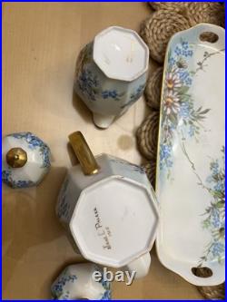 1925 Noritake Nippon Porcelain Hand Painted Forget-Me-Not Flower Tea Set Signed