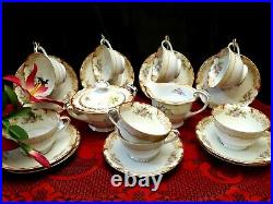 1940's Noritake China Mystery #175 Maroon Rim Teacup & Saucer Set 19 Pieces
