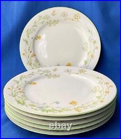 1970's Noritake Ivory China 7191 Reverie SALAD Plates Green Trim 8 1/4 Set of 6