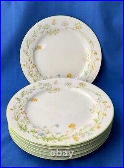 1970's Noritake Ivory China 7191 Reverie SALAD Plates Green Trim 8 1/4 Set of 6