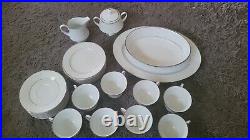 28pc. Noritake Ranier 6609 Japan Fine China Set White with Embossed Flowers