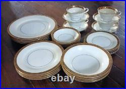 4 Complete 7 Piece Place Settings Noritake Goldkin Fine China Gold Trim VGC