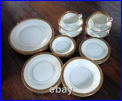 4 Complete 7 Piece Place Settings Noritake Goldkin Fine China Gold Trim VGC