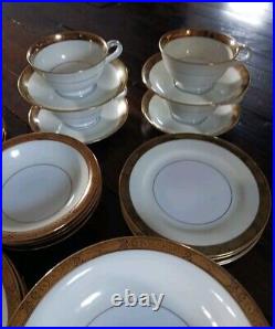 4 Complete 7 Piece Place Settings Noritake Goldkin Fine China Gold Trim VGC