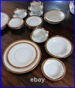 4 Complete 7 Piece Place Settings Noritake Goldkin Fine China Gold Trim VGC
