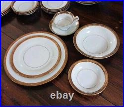 4 Complete 7 Piece Place Settings Noritake Goldkin Fine China Gold Trim VGC