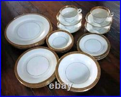 4 Complete 7 Piece Place Settings Noritake Goldkin Fine China Gold Trim VGC