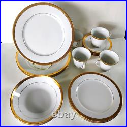 4 Sets Noritake QUEEN'S GOLD Porcelain Dinner Salad Soup Cup Saucer 20 pc. Mint