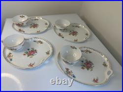 4 x Noritake Dresdlina China Japan gold trim SNACK TRAY AND CUP SET