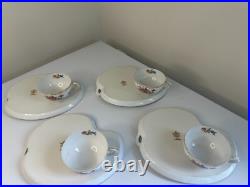 4 x Noritake Dresdlina China Japan gold trim SNACK TRAY AND CUP SET