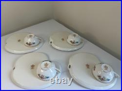 4 x Noritake Dresdlina China Japan gold trim SNACK TRAY AND CUP SET