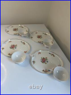 4 x Noritake Dresdlina China Japan gold trim SNACK TRAY AND CUP SET