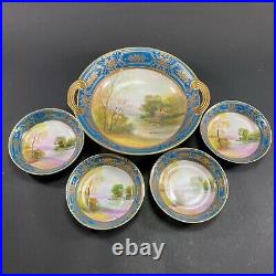 5pc RARE EARLY 1900's ANTIQUE NORITAKE CHINA HAND PAINTED SWEETS SET GOLD GUILD