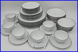 6 7pc Place Settings Noritake Fremont 6127 White/Silver Platinum Trim Edge