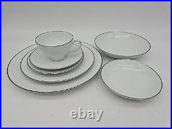 6 7pc Place Settings Noritake Fremont 6127 White/Silver Platinum Trim Edge