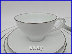 6 7pc Place Settings Noritake Fremont 6127 White/Silver Platinum Trim Edge