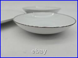 6 7pc Place Settings Noritake Fremont 6127 White/Silver Platinum Trim Edge