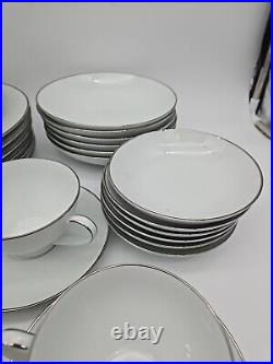6 7pc Place Settings Noritake Fremont 6127 White/Silver Platinum Trim Edge