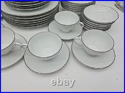 6 7pc Place Settings Noritake Fremont 6127 White/Silver Platinum Trim Edge