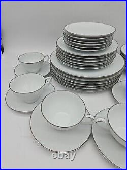 6 7pc Place Settings Noritake Fremont 6127 White/Silver Platinum Trim Edge