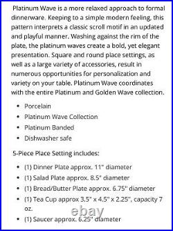 (6 Full Sets) noritake china set Platinum Wave Collection 5piece Plate Settings