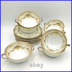 (7) Vtg Noritake China Ashley 3928 Japan Floral Handled Cream Soup Bowl & Saucer