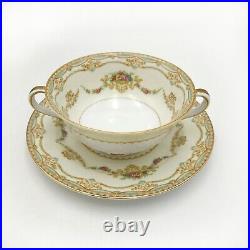 (7) Vtg Noritake China Ashley 3928 Japan Floral Handled Cream Soup Bowl & Saucer
