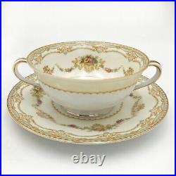 (7) Vtg Noritake China Ashley 3928 Japan Floral Handled Cream Soup Bowl & Saucer