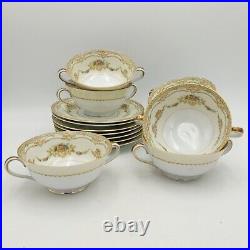 (7) Vtg Noritake China Ashley 3928 Japan Floral Handled Cream Soup Bowl & Saucer