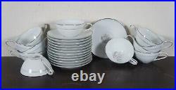 83 Pc Noritake Japan China 5912 Taryn Dinnerware Set Platinum Leaves Trim Vtg