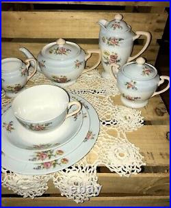 9 Pcs Tea Service & Breakfast Set Noritake Morimura China Blue/white Flowe