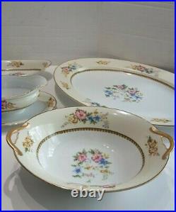 ANTIQUE 1921 Noritake Wildfleur China 7 Piece Multicolor Floral Serving Set