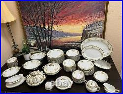 ANTIQUE Noritake China set Romance Pattern Blue and Yellow Huge set 101 Pieces