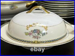 ANTIQUE Noritake China set Romance Pattern Blue and Yellow Huge set 101 Pieces