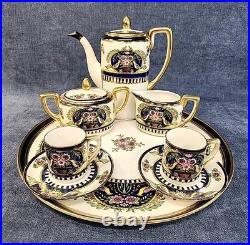 Antique 6-Piece Noritake Hand Painted Cobalt Pheasant Demitasse Coffee Set u-11H