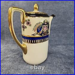Antique 6-Piece Noritake Hand Painted Cobalt Pheasant Demitasse Coffee Set u-11H