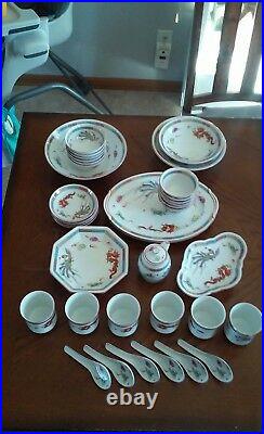 Antique China Set Dragons Phoenix Clouds Lotus 37 pc RARE DESIGN RC Noritake