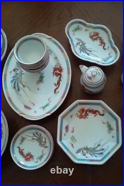 Antique China Set Dragons Phoenix Clouds Lotus 37 pc RARE DESIGN RC Noritake